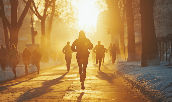 创意跑步锻炼身体的人马拉松晨跑运动剪影
