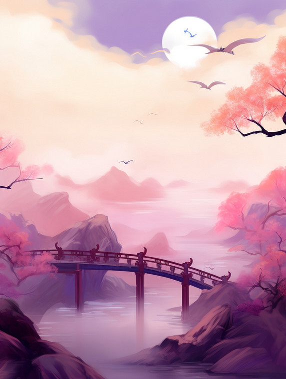 创意中国风七夕情人节浪漫唯美插画10