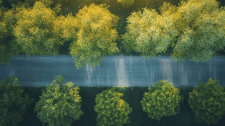 创意春天阳光下俯视森林树木公路植树节的背景图1