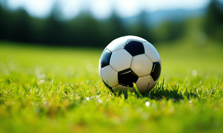 创意草坪草地上的一只足球简约运动背景