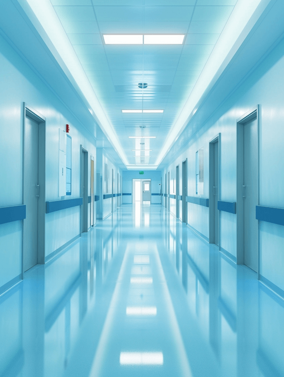 创意病房蓝色医院走廊背景住院场所医疗