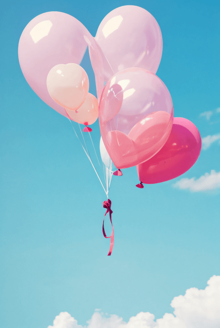 创意文艺浪漫天空粉色情人节气球摄影图