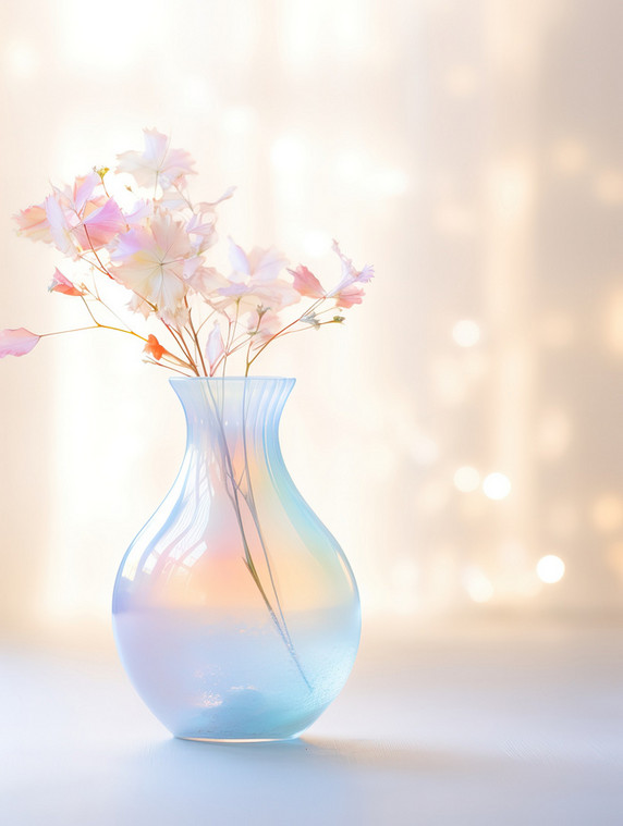 创意手工吹制玻璃花瓶背景浪漫梦幻插花艺术