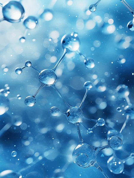 创意抽象分子设计清澈的蓝色水原子蓝色结构化学实验医疗