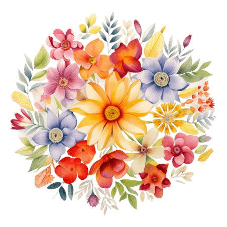 创意创意春天春季花朵花束植物彩色花团元素免抠图案