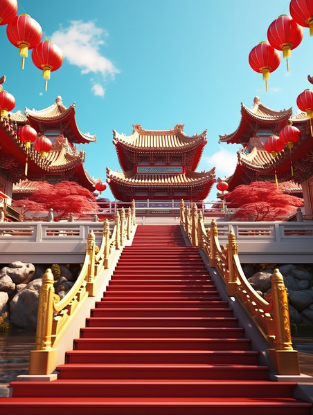 创意传统建筑年货节中式中国风春节背景
