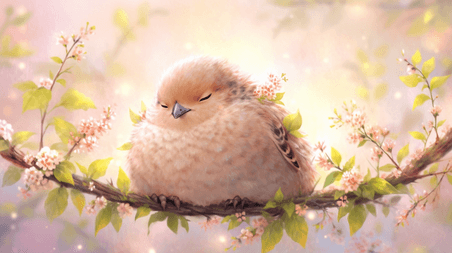 创意可爱呆萌动物春天春季站在枝头上小鸟插画6