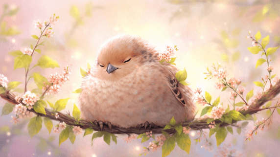 创意可爱呆萌动物春天春季站在枝头上小鸟插画6