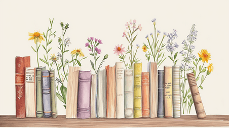 创意简约清新手绘花朵书本的教育培训插画1