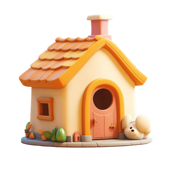 创意绘画小巧狗窝卡通房子木屋元素立体免抠图案