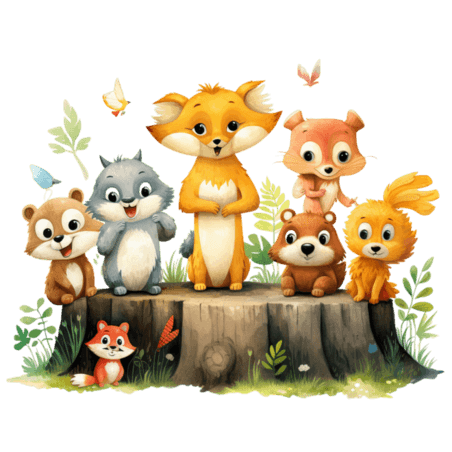 创意艺术小动物绘本可爱童话狐狸松鼠丛林伙伴元素免抠图案