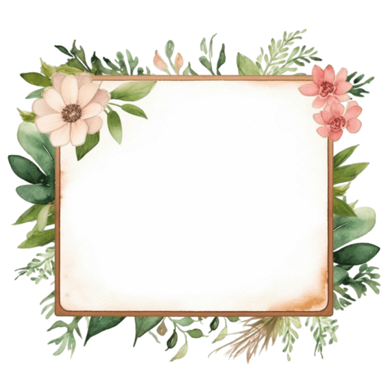 创意绘画花朵图框元素免抠图案春天植物水彩边框
