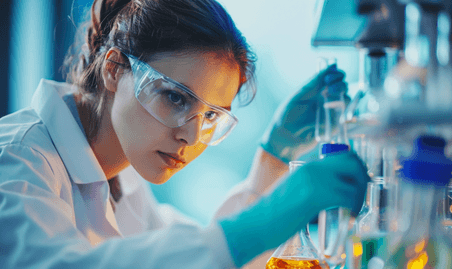 创意医疗化学年轻女科学家在临床实验室试验研究