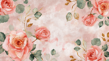 春天玫瑰创意粉色浪漫盛开的花朵插画17花家纺面料花纹底纹背景
