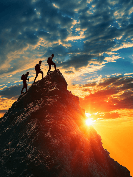 创意商务攀爬一座山攀登克服困难登山爬山