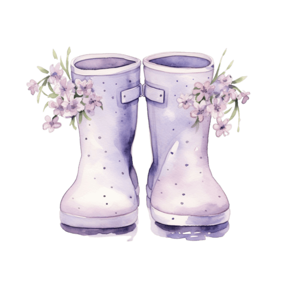 创意图形艺术胶鞋紫色卡通水彩雨鞋元素免抠图案