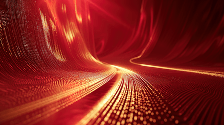 创意丝滑的线条延伸红色红金色年会抽象商务场景背景