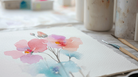 创意春天植物花朵简约白色水彩颜色中式国画画风的背景图13