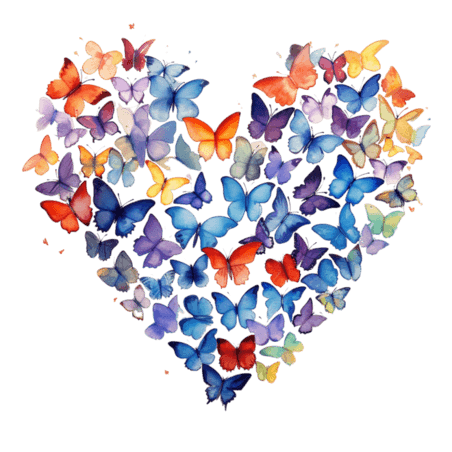 创意真实爱心蝴蝶元素免抠图案水彩情人节