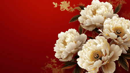 创意春节红色喜庆花开富贵白色牡丹植物背景9