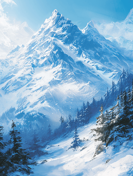 创意阿尔卑斯山风景高山雪山冬天冬季风景