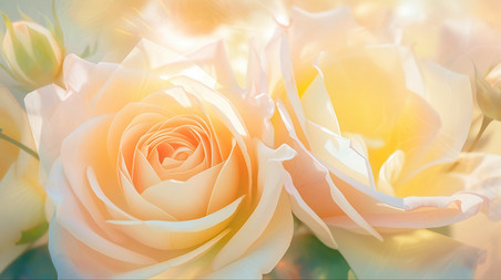 创意黄色玫瑰粉黄色插画玫瑰花植物花朵背景