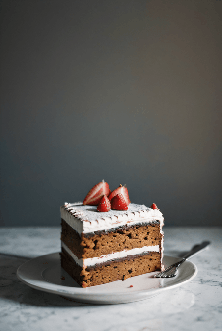 创意一个奶油生日切片蛋糕摄影图片