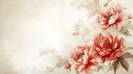 创意简约清新唯美中国风植物牡丹树枝花朵开放的插画12