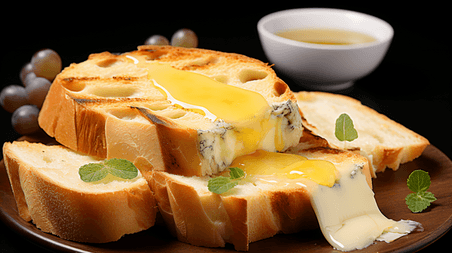创意美味的蓝纹奶酪和面包西餐甜点芝士西多士