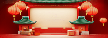 创意红绿中式年货节国潮春节游戏场景横图