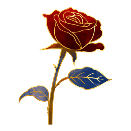 创意国潮金边植物花卉鎏金玫瑰花情人节免抠装饰元素