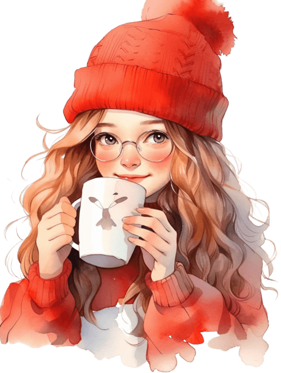 创意冬天咖啡新年可爱女孩温暖头像手绘元素