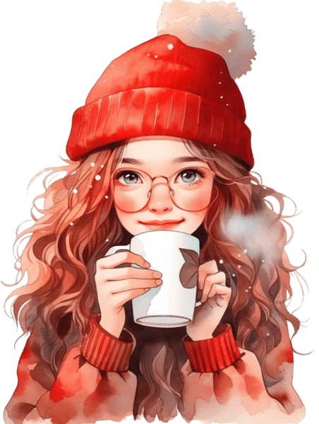 创意元素冬天新年可爱女孩咖啡温暖头像圣诞手绘