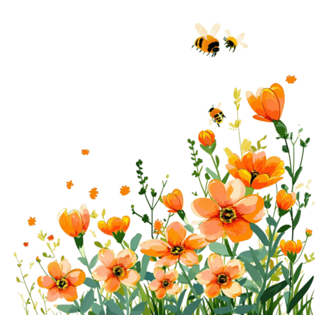 创意春天菊花卡通植物蜜蜂花朵手绘元素