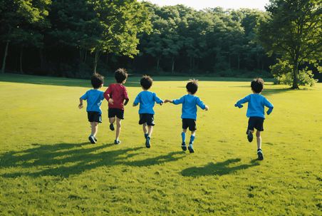 创意草地上奔跑的孩子儿童春游奔跑运动摄影照片5