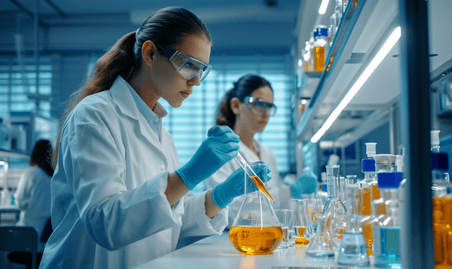 创意化学生物年轻女科学家在临床实验室试验研究