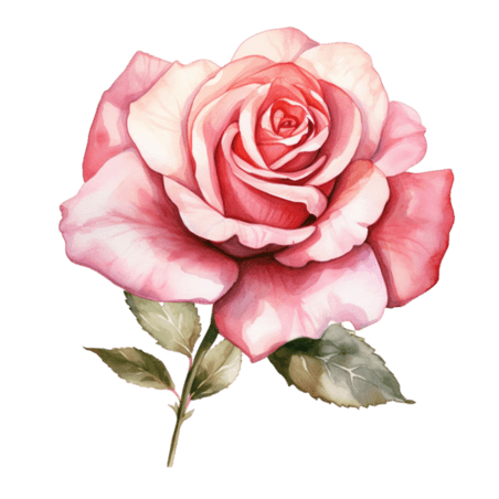 创意粉色玫瑰花水彩植物绘画美丽花朵元素免抠图案