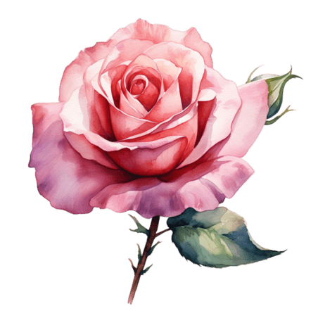 创意3d美丽花朵元素免抠图案粉色玫瑰花水彩植物