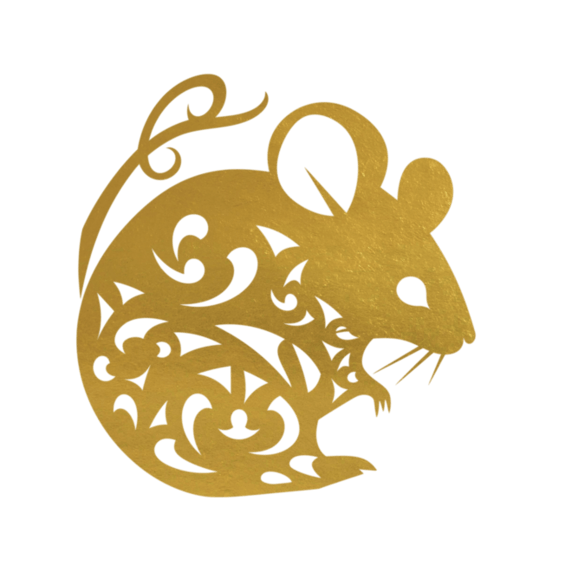 创意金色纹理动物金箔款十二生肖子鼠剪纸元素