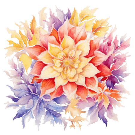 创意水彩植物花朵春天特色彩色花团元素免抠图案