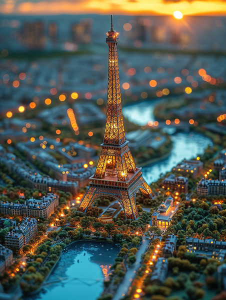 创意城市地标建筑法国巴黎铁塔微距摄影插画设计