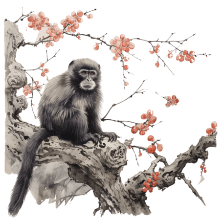创意中国风水墨国画猴子元素