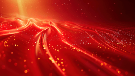 创意丝滑的线条延伸红色红金色粒子抽象年会背景素材