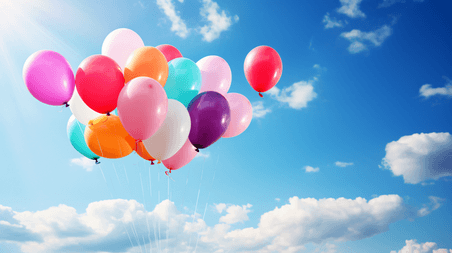 创意儿童节蓝天白云下的彩色气球浪漫快乐