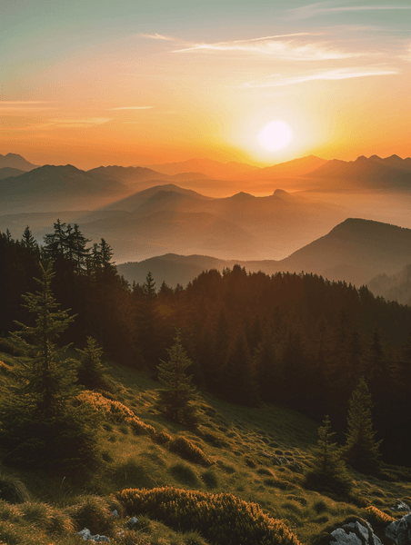 创意奥地利格拉茨肖克尔山的日落山林山林森林树林
