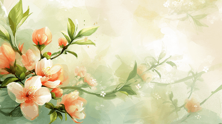 创意简约中国风植物清新唯美树枝花朵开放的插画5