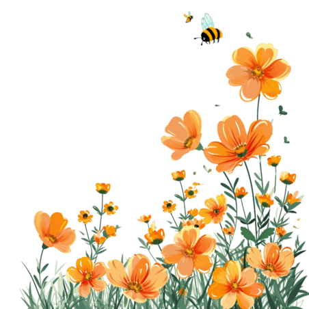 创意春天卡通菊花植物花朵蜜蜂手绘元素
