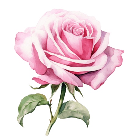 创意图形美丽花朵元素粉色水彩玫瑰花免抠图案