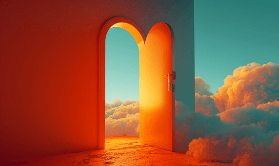 创意科幻云端门户抽象撞色开门大门云海背景