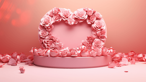 创意情人节礼品浪漫唯美粉玫瑰花爱心电商展示场景37